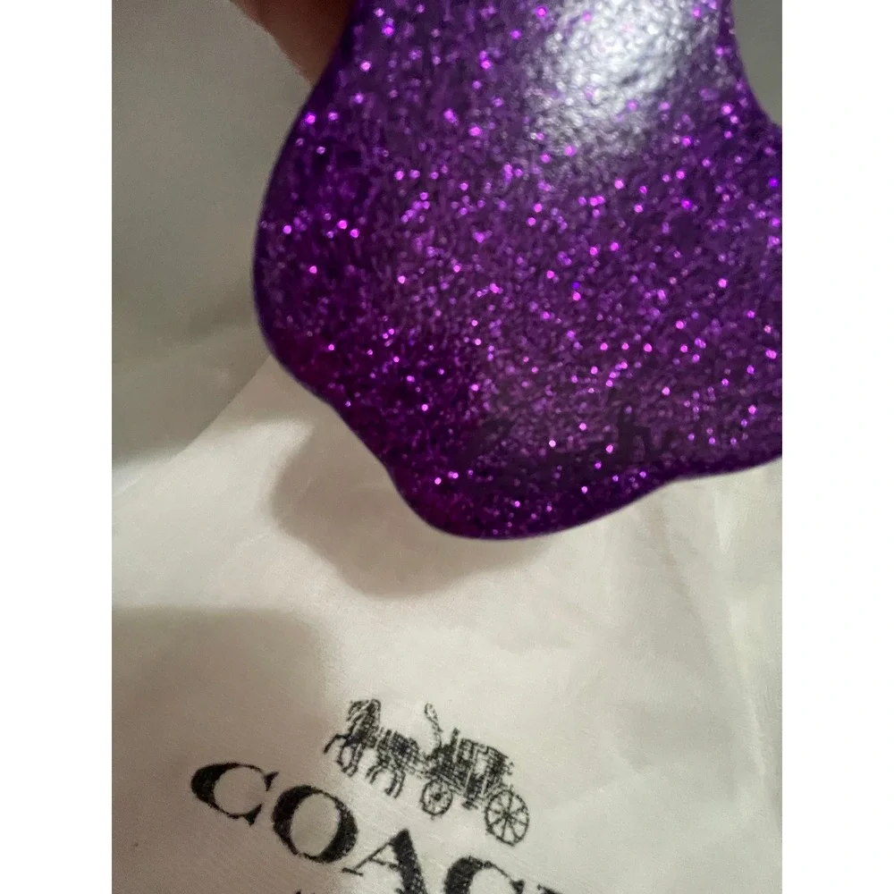 Coach Purple Glitter Apple Compact Mirror & Dust Bag Travel Vanity Accessory#718